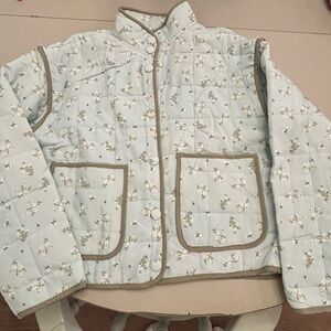 Blu Pepper Pale Blue Floral Quilted Jacket with Sage Trim - Small